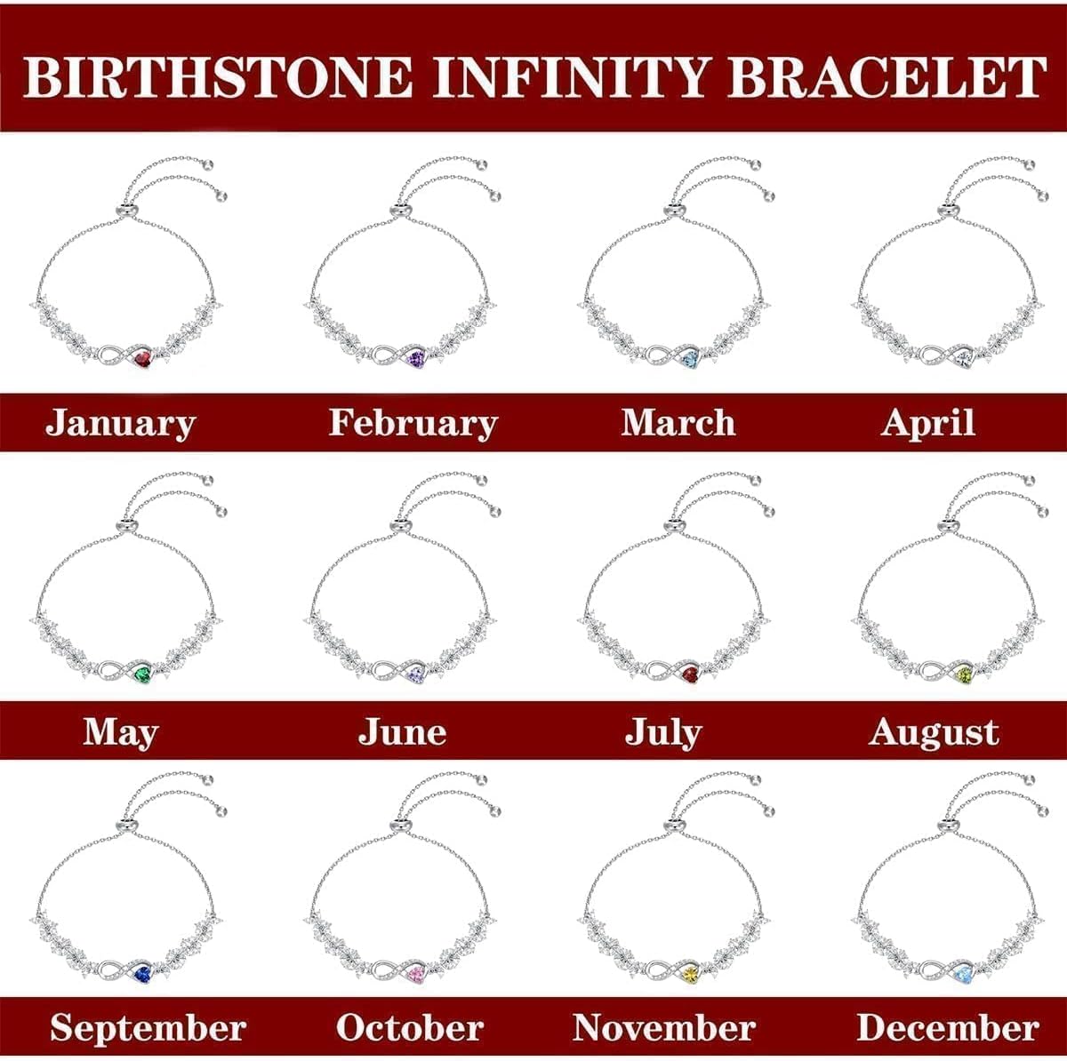 Dorunmo S925 Sterling Silver Infinity Heart Bracelet for Women, Adjustable February Birthstone Bracelet with Heart-Shaped Amethyst Zirconia, Sliding Bead Chain Jewelry Gift, 7+2 Inch