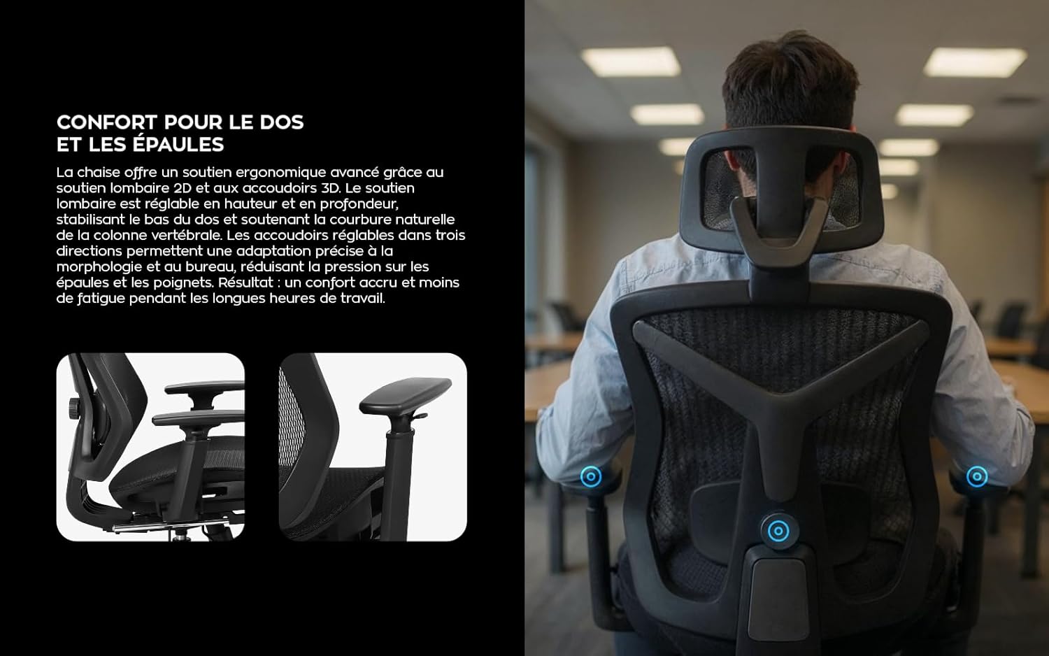 MARK ADLER Expert 5.7 chair showing adjustable lumbar support and 3D armrests.