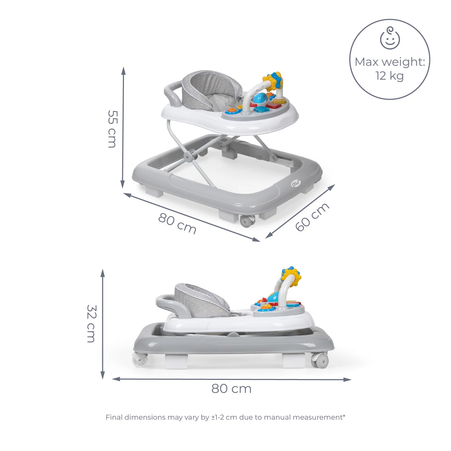 MS BabyWorld – Andador Basic – Andador para Bebé con Bandeja Interactiva | Juegos con Sonido | Base Antivuelco | Ruedas de Silicona | 3 Posiciones de Altura