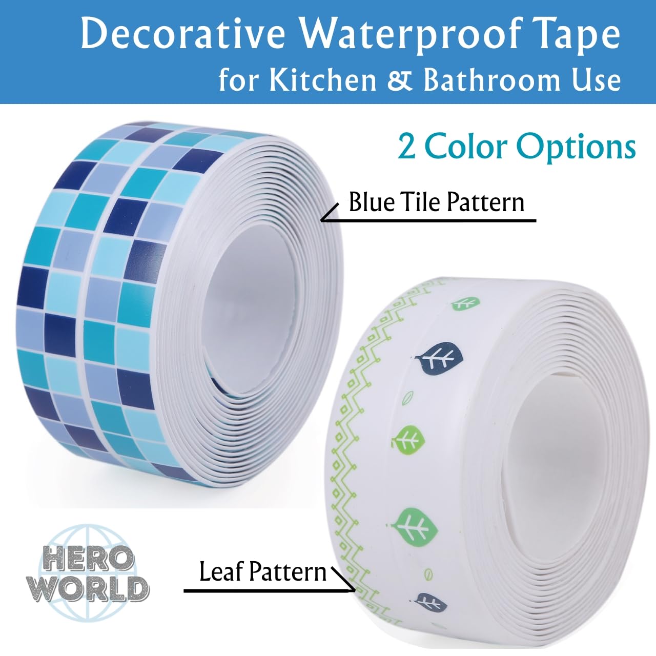 Cinta de sellado autoadhesiva impermeable para cocina, baño, fregadero e inodoro (azulejo azul)