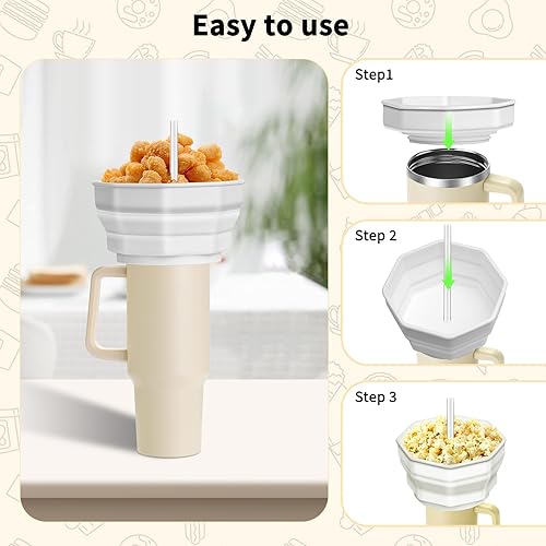 Miniatura 3 de Bandeja de aperitivos para Stanley, bandeja de aperitivos compatible con Stanley Cup de 40 onzas con asa, tazón reutilizable para aperitivos Stanley