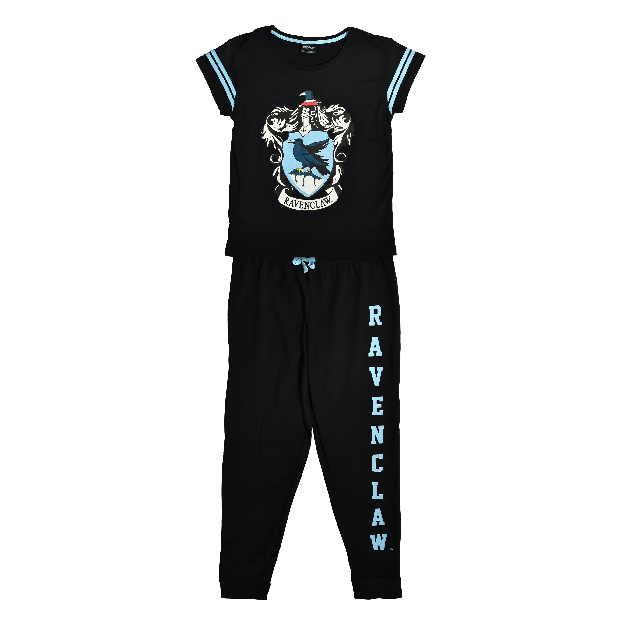Elbenwald Harry Potter - Pijama de 4 unidades de Hogwarts Casas Escudo Slytherin, Gryffindor, Huffelpuff, Ravenclaw Negro Algodón