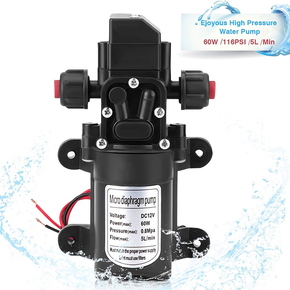 Pompa Acqua a Membrana Autoadescante 12V, 116Psi, con Pressostato e Valvola Intelligente per Caravan, Lavatrice, Fontana Giardino
