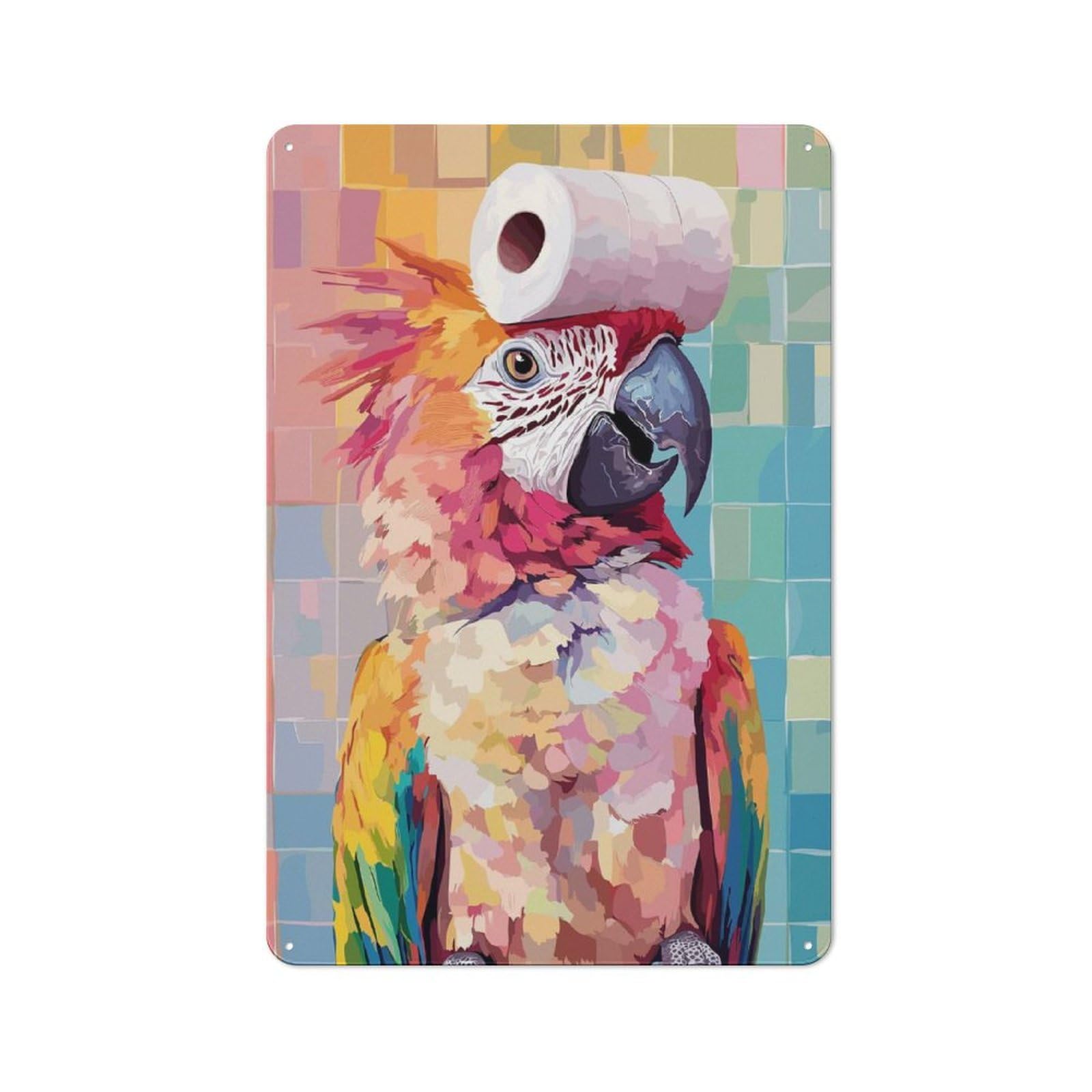 Junmoney Style-17 Bistro Style Bistro Metal Sign 30X20cm Featuring Parrot With Toilet Paper Hat, Shop Wall Decor For Takeaway, Bar, Kitchen Or Counter Area