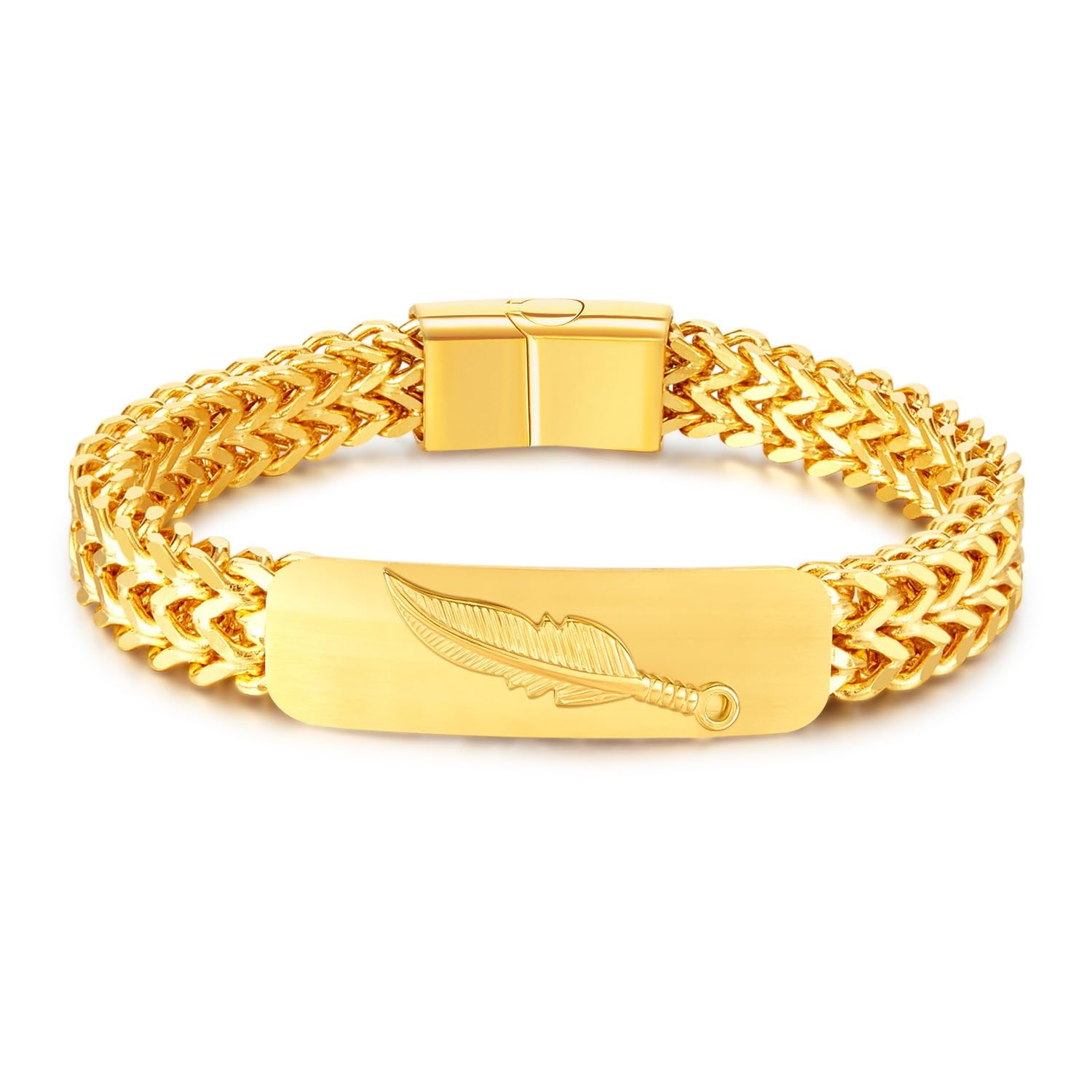 Solid 18K gold men's and women's bracelet, Miami Cuban chain bracelet, Free Feather, Valentine's Day/Birthday/Christmas gift box