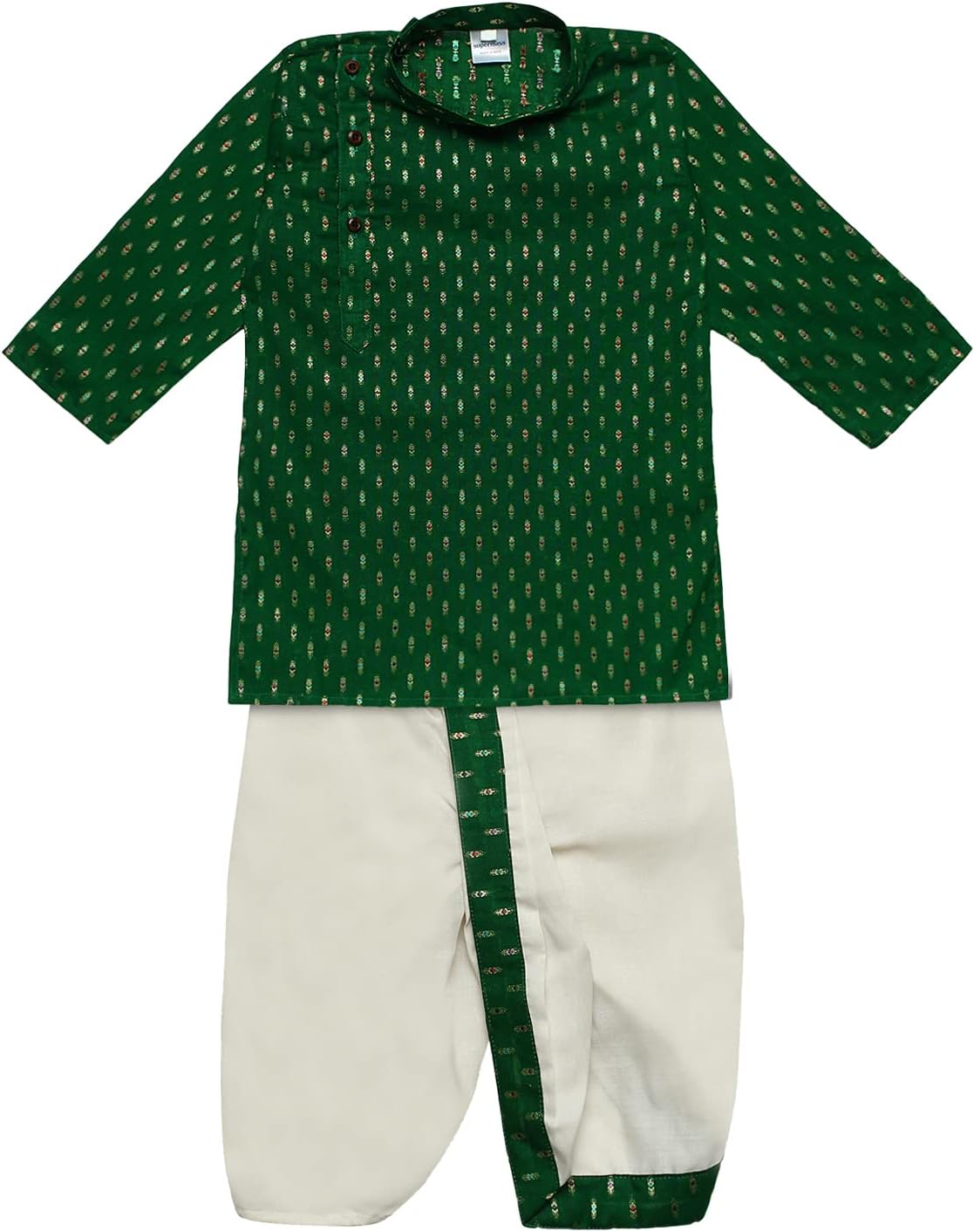 Boy's Cotton Kurta with Dhoti - Golden Thread Work, Side Button Kurta Set for Ethnic Wear