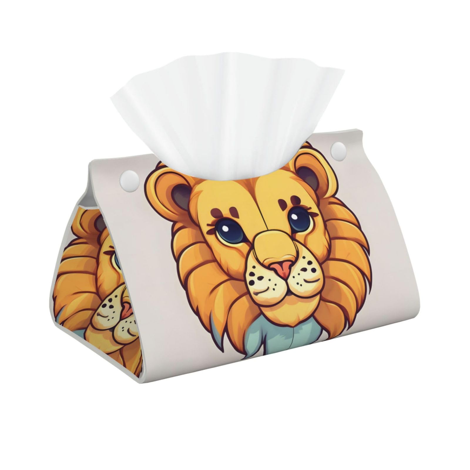 Cartoon cute little lion Long Leather Tissue Box Cover-Waterproof PU Leather Tissue Holder for Bathroom, Decorative Rectangular Tissue Case