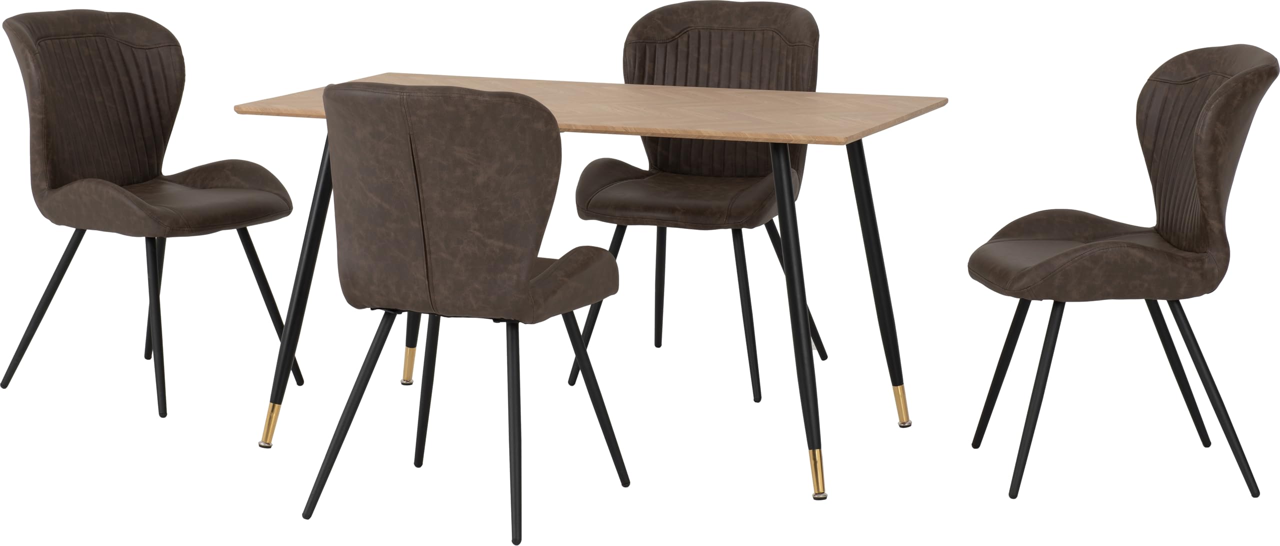 Seconique Hamilton Medium Dining Set with Quebec Chairs in Medium Oak Effect/Black/Brown Faux Leather