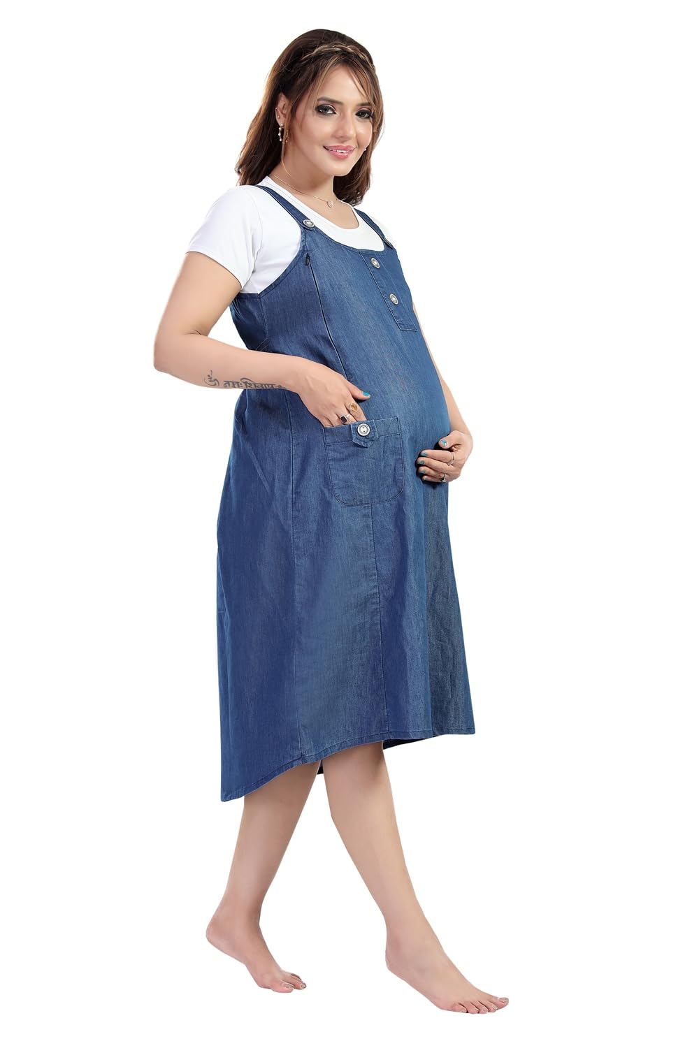 Women's Nursing and Maternity Denim Dungaree - Blue-image-35