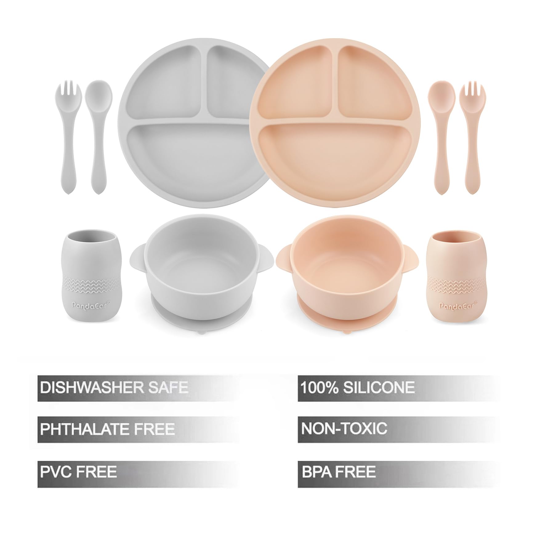 PandaEar Silicone Feeding Set, Pink Gray - Image 2