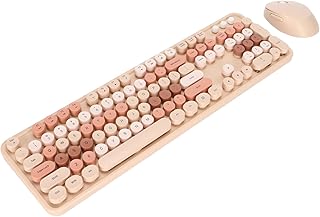 Wireless Keyboard and Mouse Combo, 2.4GHz Typewriter Keyboard with Removable Round Keycaps, Cute 104 Key Milk Tea Keyboard and Mouse for Office Home Gaming(Milk Tea Color)