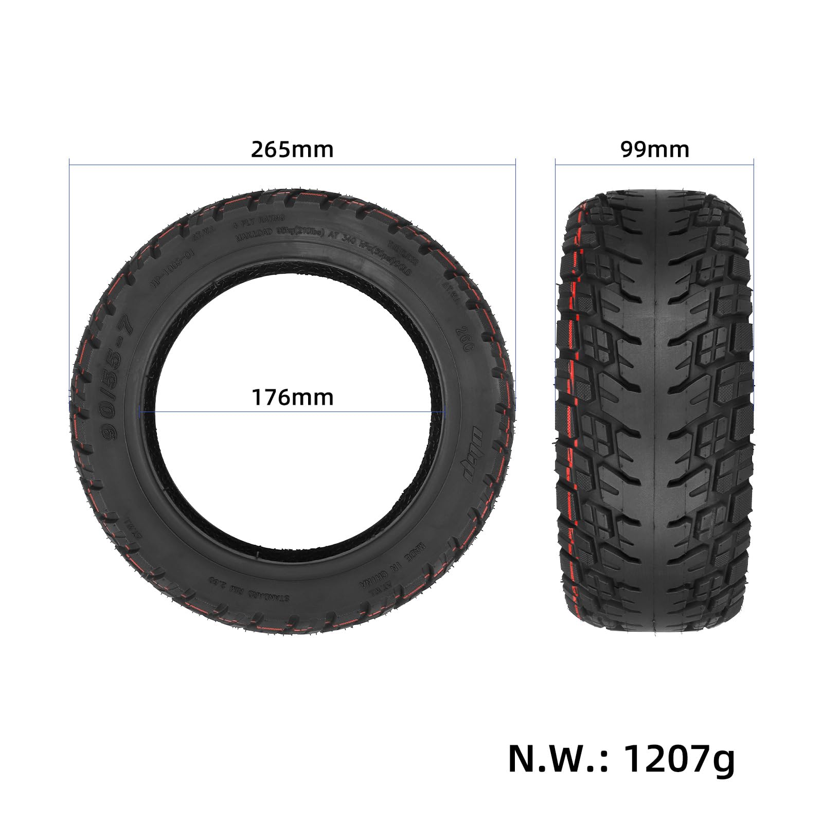 TREFAN 90/55-7 Pneumatici fuoristrada autoriparanti senza camera d'aria per scooter elettrico Segway GT1, GT2, ruote di ricambio autorigeneranti da 11 pollici per evitare forature (1 pezzo)