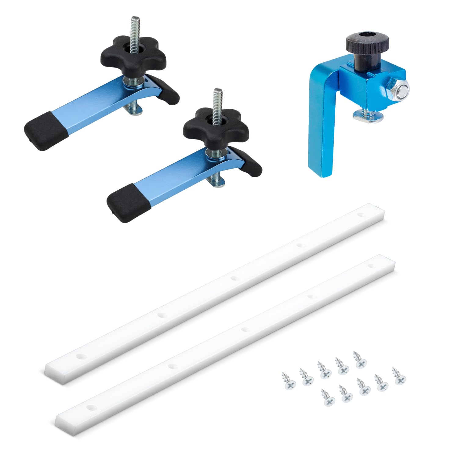 POWERTEC Table Saw Sled Kit, 3/4" x 3/8" x 17" Predrilled Crosscut Sled Miter Bar with Screws & 5-1/2" T Track Clamp & 3" T Track Flip Stop, Table Saw Accessories for Woodworking (72218)