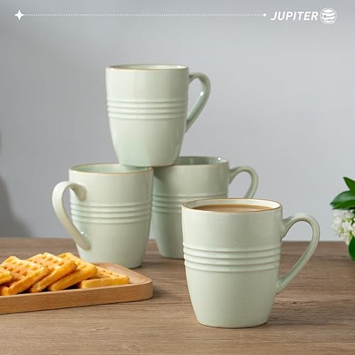 Miniatura 38 de famiware Juego de 4 tazas de café, 13 onzas, tazas de gres para café con leche, té caliente, moca, cacao, capuchino, microondas y lavavajillas