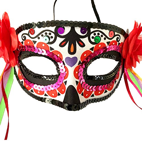 Kepato Masquerade Death Masks With Red Flowers Lace For Halloween Party,Day Of The Dead Sugar Skull Mask,Dia De Los Muertos #TOP2