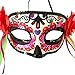 KEPATO Masquerade Death Masks with Red Flowers Lace for Halloween Party,Day of the Dead Sugar Skull Mask,dia de los muertos