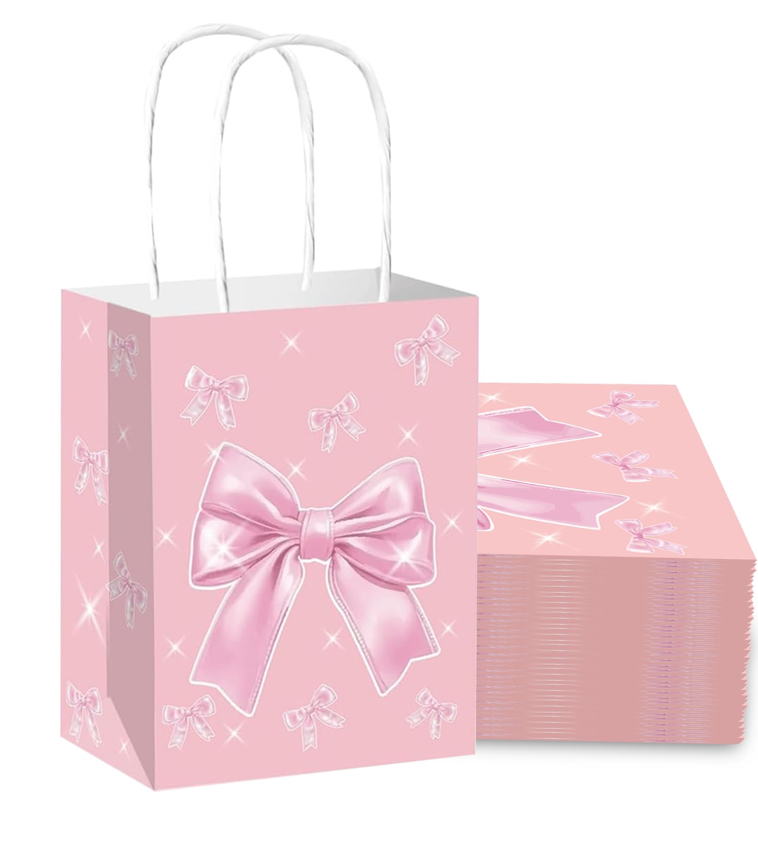 Moonlik 12Pack Pink Bow Party Favor Bags, Bowknot Paper Goodie Bags Gift Bag for Girls Birthday Bachelorette & Baby Shower Wedding Party Supplies 8.6