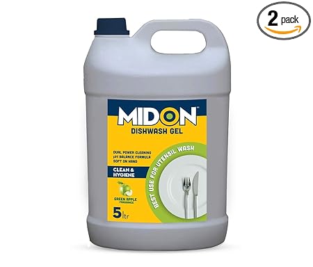 Midon Combo Of Premium Dishwash Gel 5L And Premium Matic Laundry Wash Liquid Detergent 5L