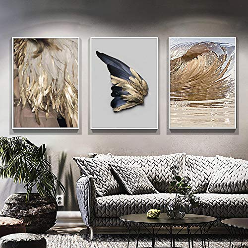Toile plume d'or moderne pour habiller un grand mur vide salon
