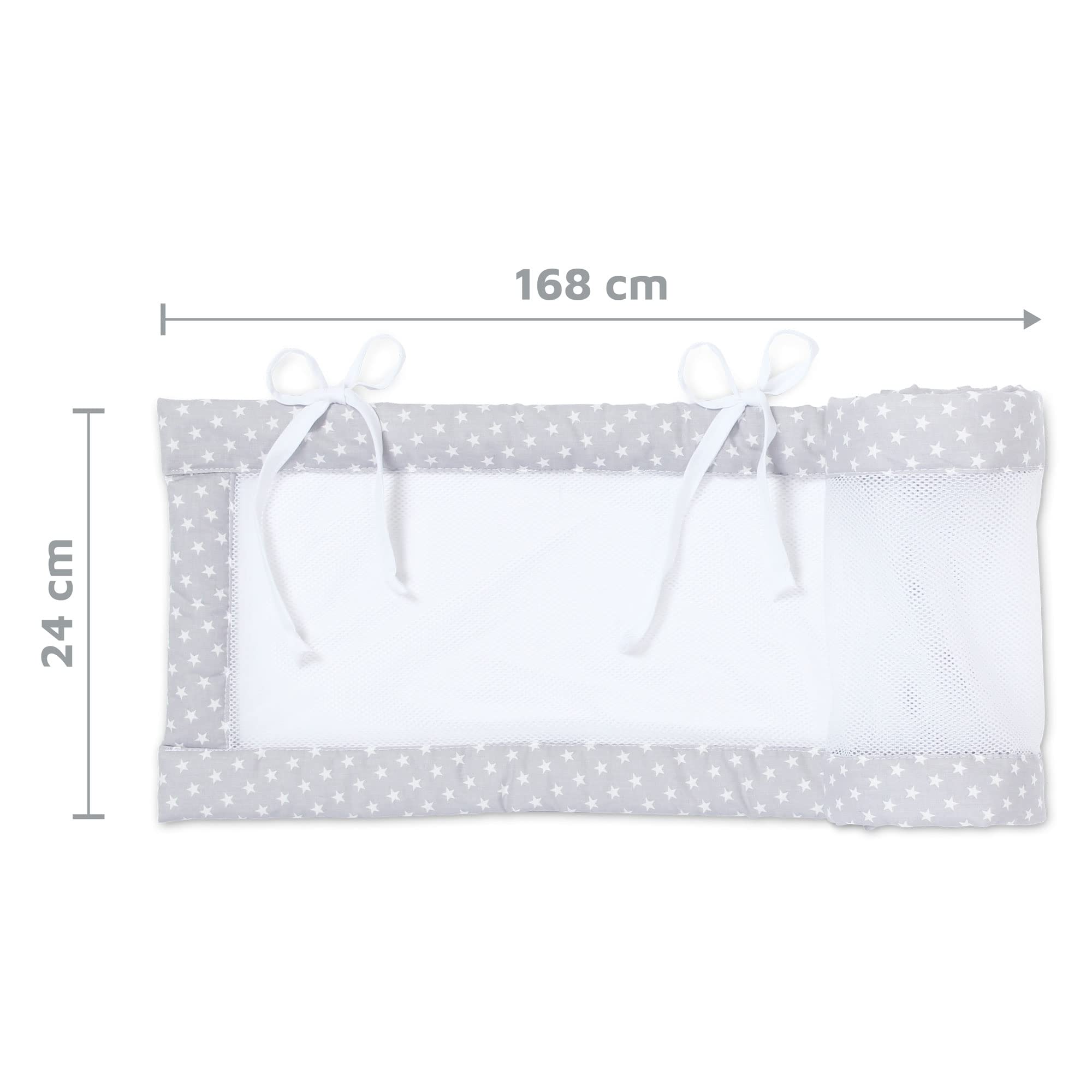 babybay Paracolpi in rete adatto per modello Maxi, Molle, Comfort e Comfort Plus, grigio chiaro stelle bianche