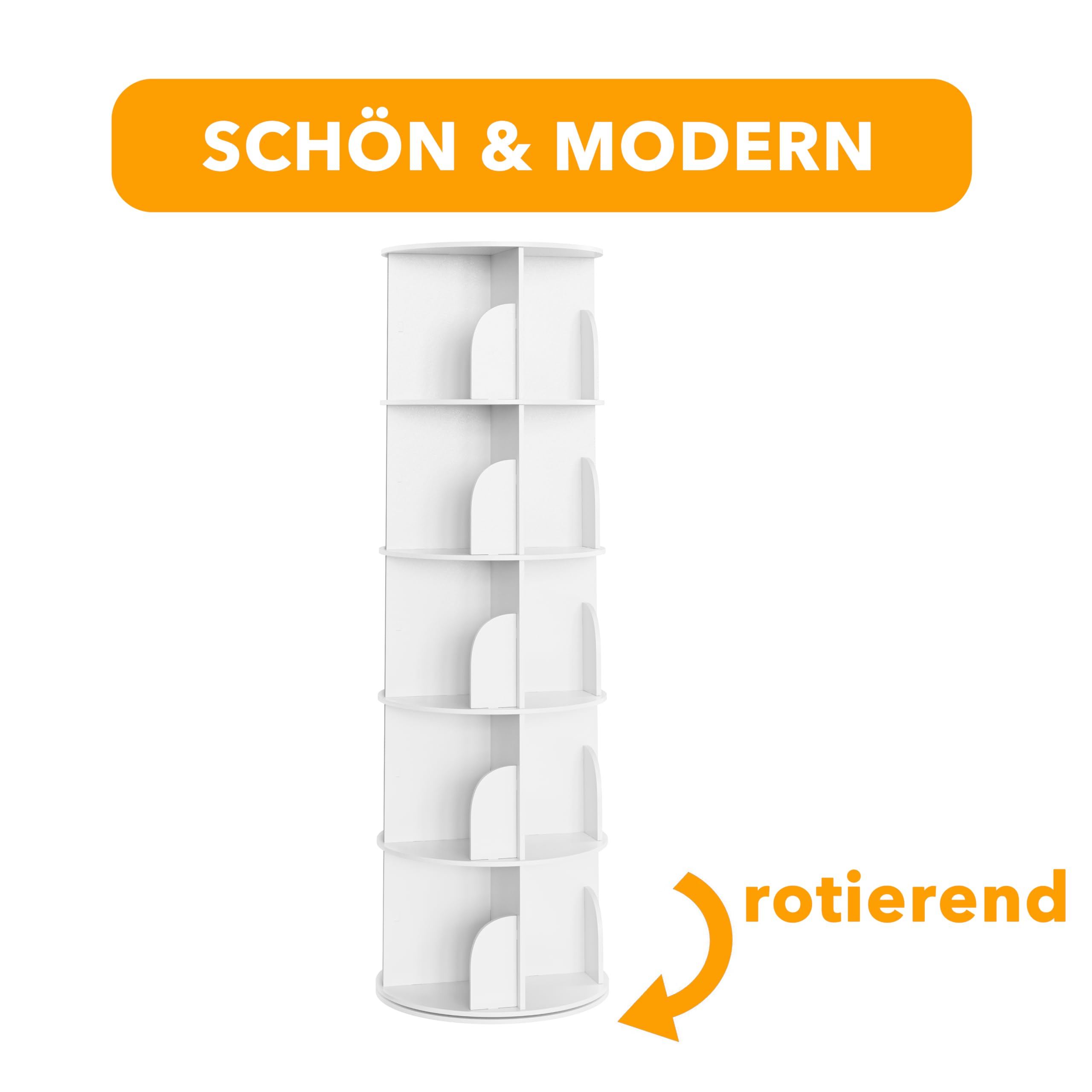 SpaceAid 5-Etagen-Drehbares Bücherregal, Lazy Susan, 360°-Drehung, Aufbewahrung, Rundes Karussell, Eck-Organizer, Weiß