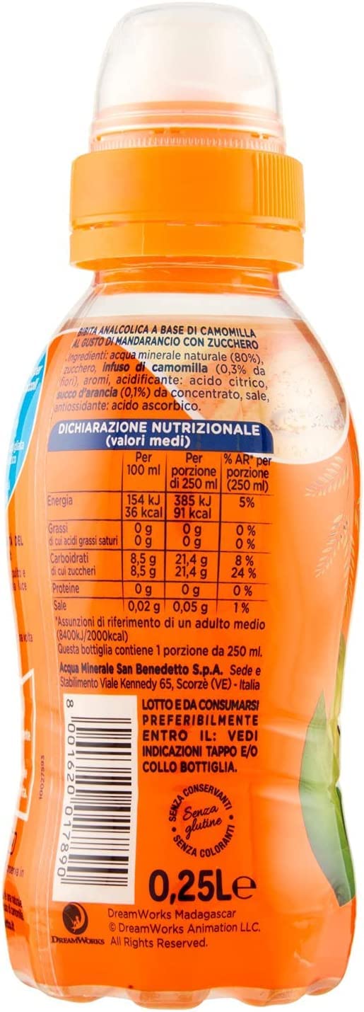 24x San Benedetto Baby Camomilla Mandarancio,Kamille mit Mandarine Geschmack,Kohlensäurefreies Getränk in Natürlichem Mineralwasser Pull-Push, 25cl + Italian Gourmet Polpa di Pomodoro 400g Dose