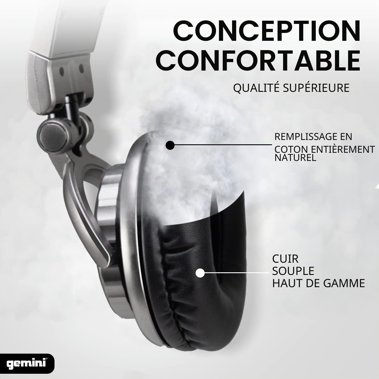 Gemini Sound DJX-500 – Casque DJ Professionnel, fermé, Filaire, Oreillettes pivotables à 90°/180°, Transducteurs 57mm, Oreillettes rembourrées – Idéal pour écoute en Studio