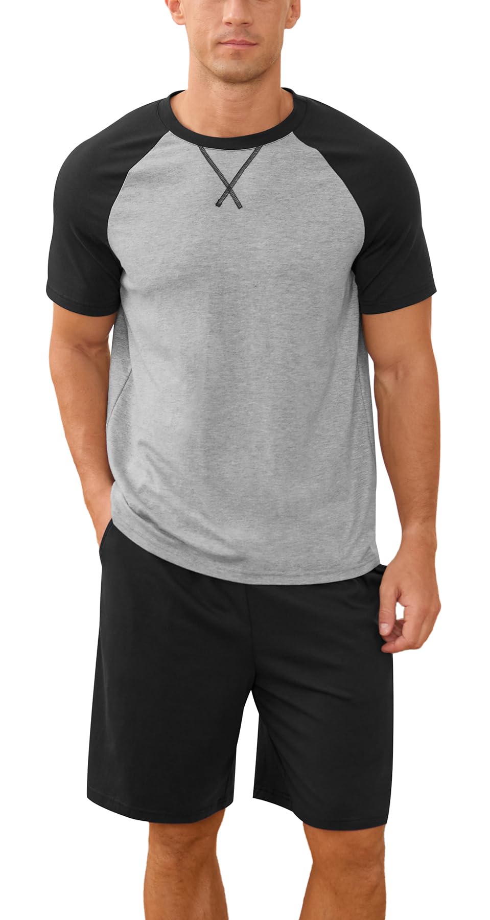 NITAGUT Mens Pajama Set Summer 2 Piece Loungewear Short Sleeve Pjs Sleepwear with Pockets Soft Comfy Nightwear