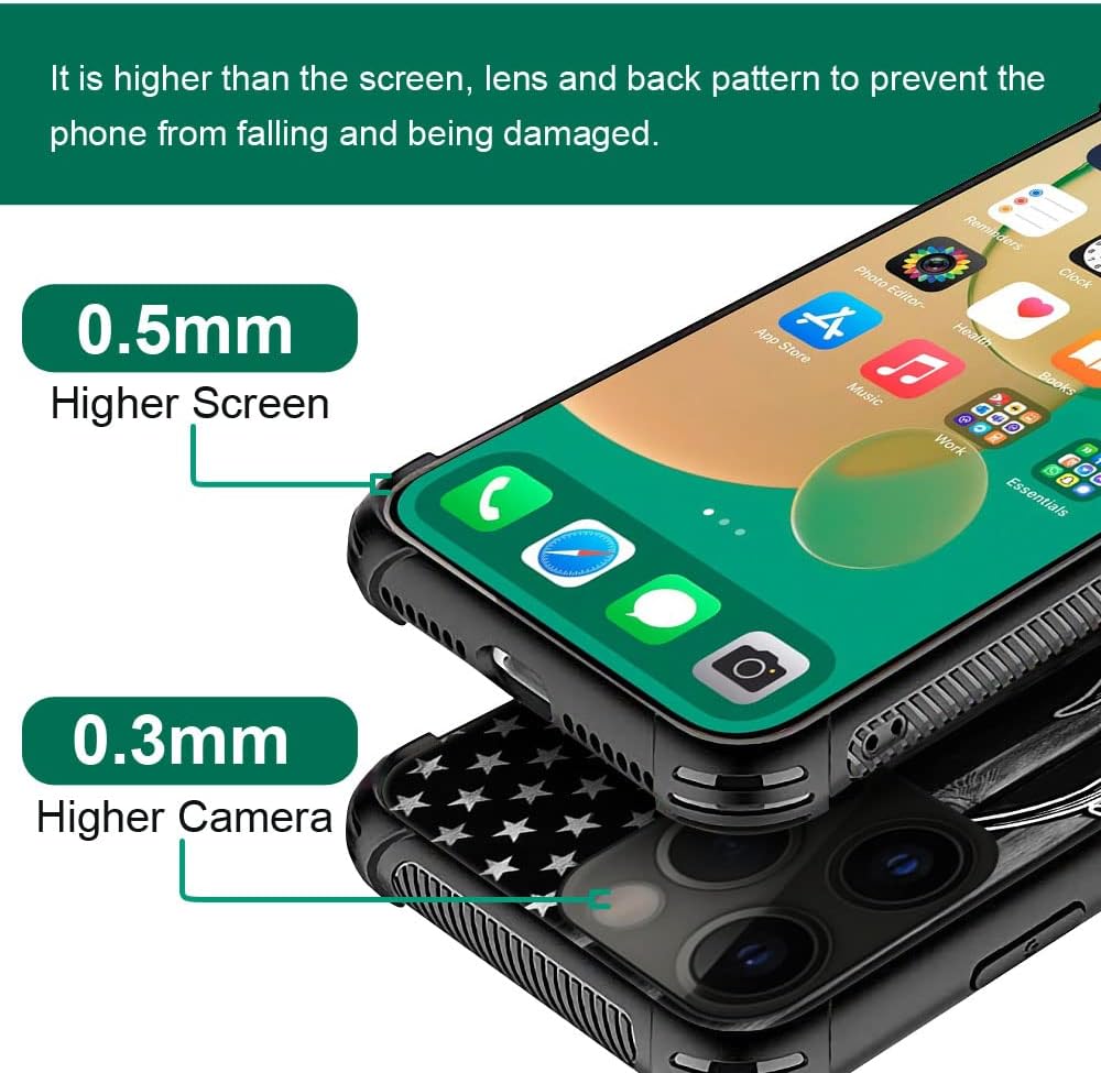 DJSOK Compatible with iPhone 14 Pro Max Case，Design Pattern Back Bumper Anti Scratch Reinforced Corners Soft TPU Caver,Cases for Men Women-Black Wood Grain USA American Flag Hunter Deer - Image 2