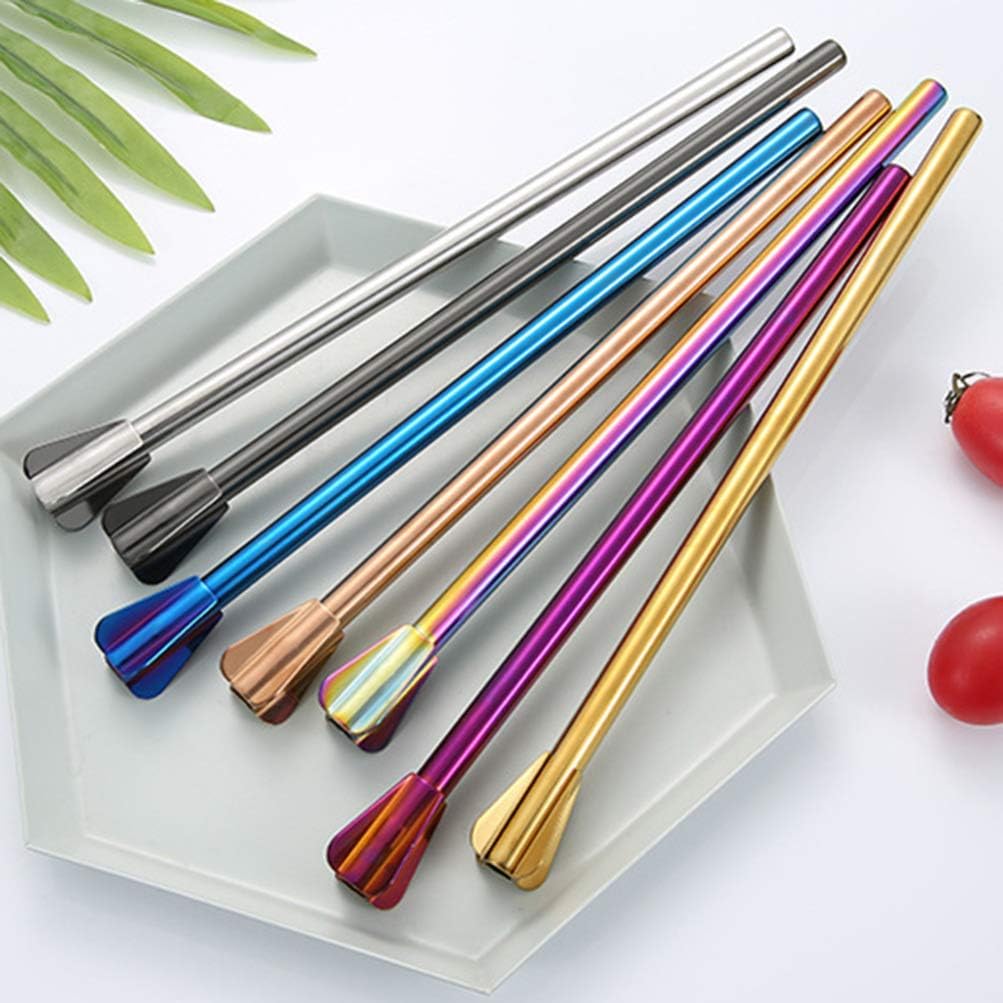 DOITOOL 8pcs Colorful Stainless Steel Straws Stirrer Reusable Drinking Straws for Cocktails More Easy to Clean Washable Drinking for Parties Outdoor Use