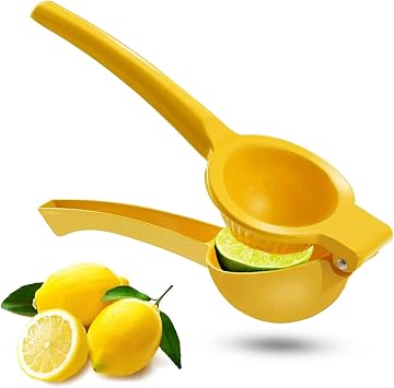 Metal Lemon Squeezer, Citrus Juicer, Manual Hand Press Lime Squeezer Lemon Juice Maker Portable and Easy to Use Yellow