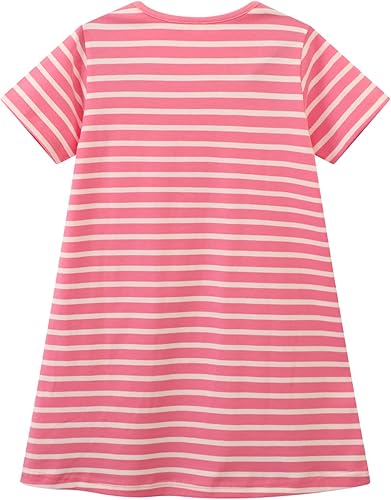 Miniatura 2 de HILEELANG Vestido de manga corta para niñas pequeñas, de algodón, casual, de verano, con apliques, camisa, vestidos de jersey