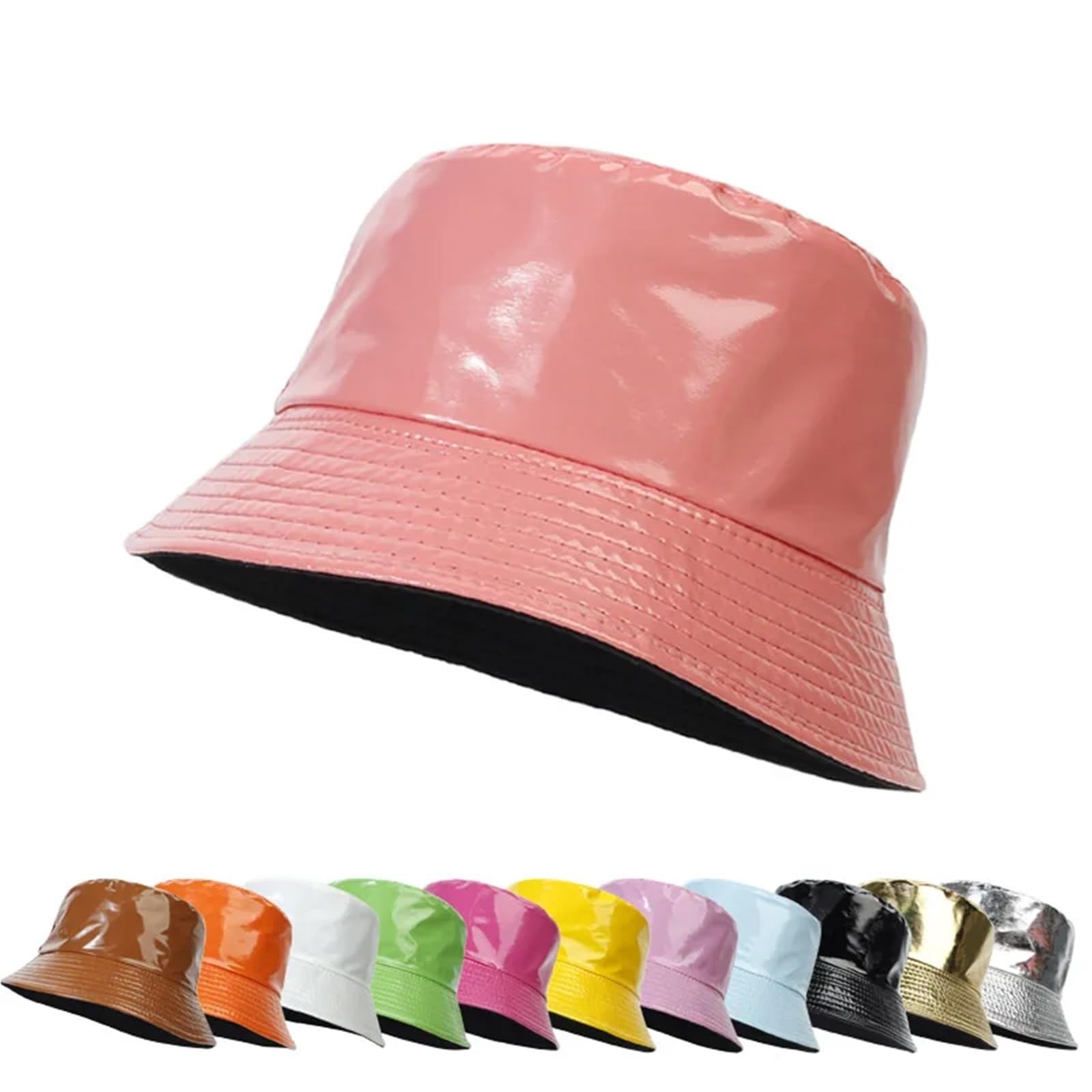 Cappello A Secchiello Cappello da Pescatore Cappellino Solido in Pelle Cappello da Trekking da Uomo Cappello da Pesca Cappello Impermeabile da Strada Hip-Hop Pieghevole(Black)
