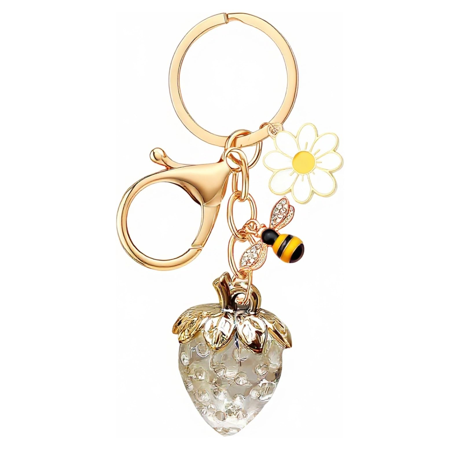 Cute Strawberry Bag Charms Bee Flower keychain Charm for Women Handbags Car Key Chain Purse Accessories