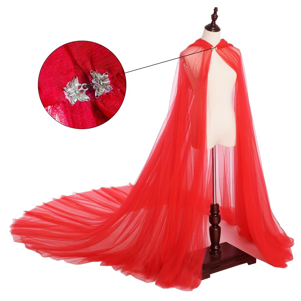 NIhtian Women Wedding Tulle Cape Witch Cloak Halloween Cape Vampire Bride Fantasy Ball Gown Gothic Dress (Red) - Image 3