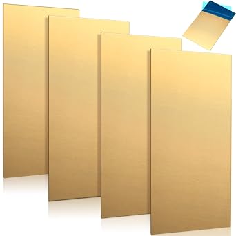 Yaocom 4 Pieces Brass Sheet 6" x 12" x 0.025", 22 Gauge0.6mm Thickness Brass Plates Double Sided Film Attached Metal Shims Thin Metal Sheets for Crafts DIY Decoration Hobbies