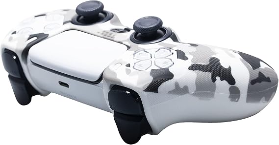 YoRHa Studded Printing Silicone Rubber Customizing Skin Cover for PlayStation 5 PS5 Controller x 1(Camouflage White) with Pro Thumb Grips x 10