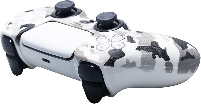YoRHa Studded Printing Silicone Rubber Customizing Skin Cover for PlayStation 5 PS5 Controller x 1(Camouflage White) with Pro Thumb Grips x 10