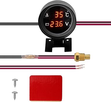 Round LED Digital Car Truck Water Temperature Meter Temperature Sensor Motor Thermometer + Voltmeter Voltmeter 2 In 1A