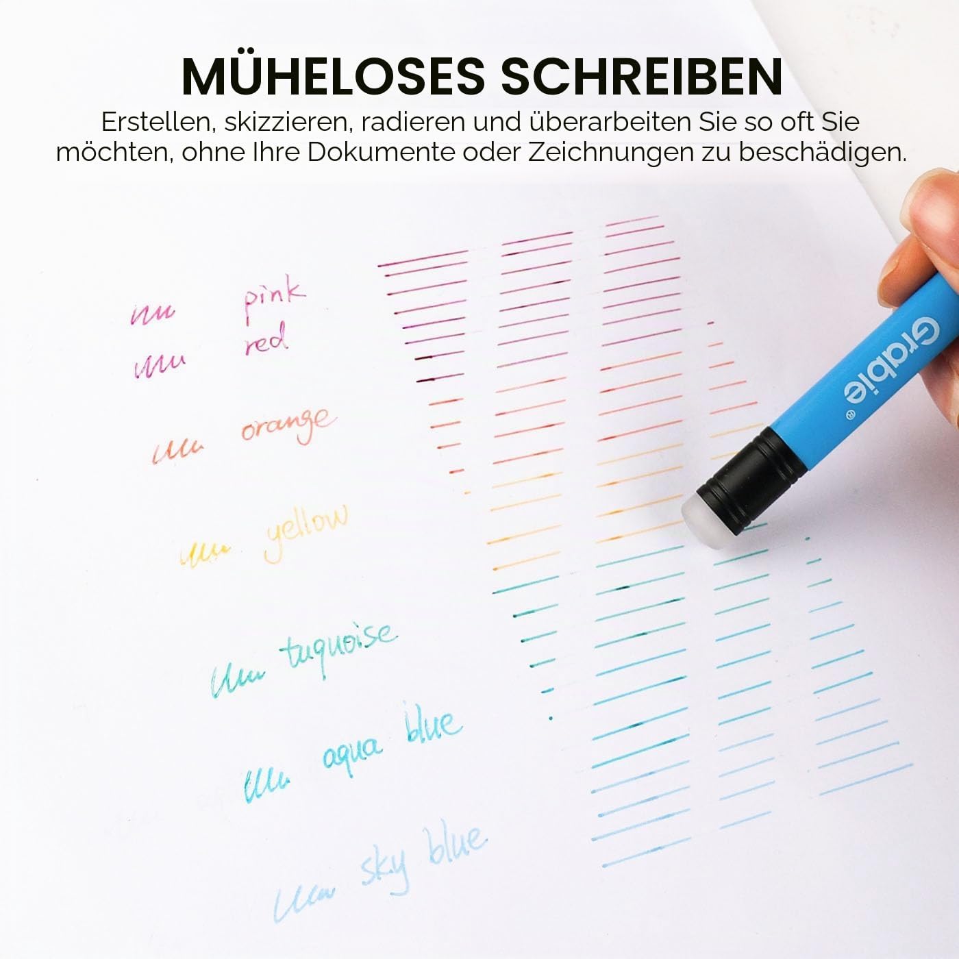 Grabie Radierbare Gelschreiber, 9 Klassische Gelstifte mit 0,7 mm | Mit Twist-Up-Design, sanftem Schreibgefühl &amp; kinderleicht radierbar. Perfekt für Büro, Schule, Tagebuch &amp; Bullet Journal