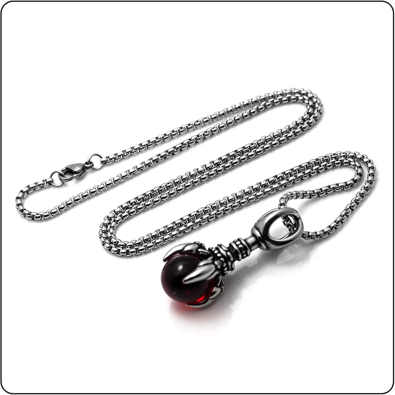 Punk Rock Titanium Steel Dragon Claw Crystal Ball Pendant Necklace,24" Link Chain