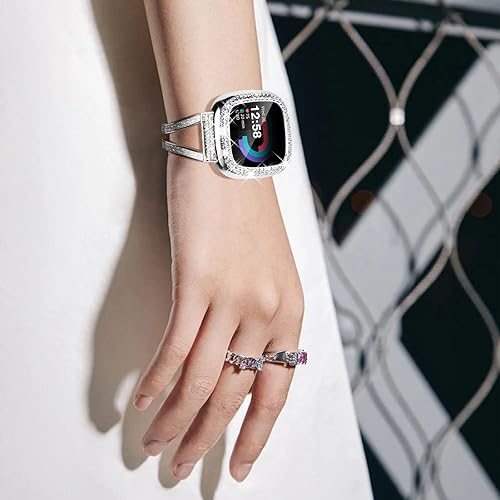 Miniatura 6 de CHANCHY Paquete de 4 fundas protectoras de pantalla compatibles con Fitbit Versa 4, funda protectora completa de TPU suave, marco de diamantes de