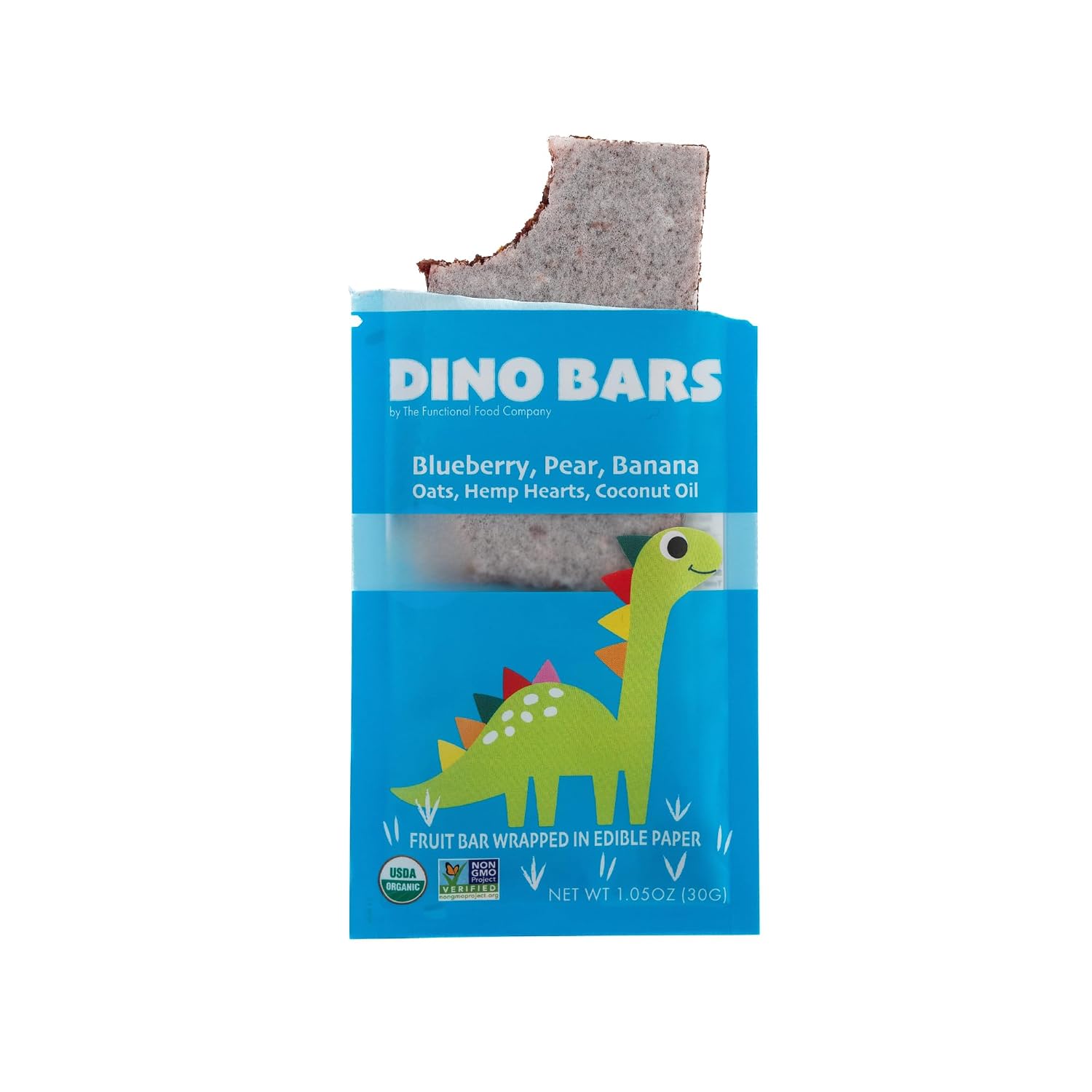 Dino Bars | Organic Fruit Bar for Kids | Organic Toddler Bars and Dinosaur Snacks | Fruit + Oats + Hemp Hearts with Edible Paper | Blueberry Kids Bar | 10 Pack