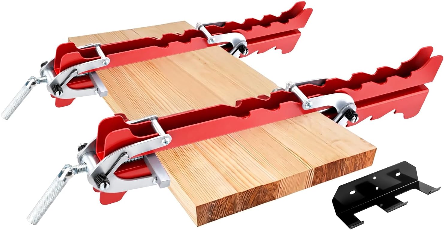 Upgrade 19 Inch Panel Clamps 2 Pack with Storage Rack | 4-Way Heavy Duty Cabinet Clamps with Serrated Rigid Guide Rails, Ideal for Cutting Boards, Small Panels & Cabinet Woodworking