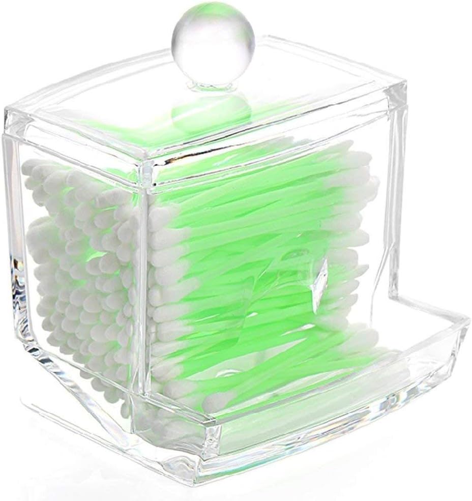cotton swab holder,Acrylic Q-Tip cottonswab Storage Dispenser, Clear Cotton Balls Swab Holder Cotton Bud Storage Box, Transparent Cosmetics Makeup Case Cosmetic Organizer Container with Lid 1