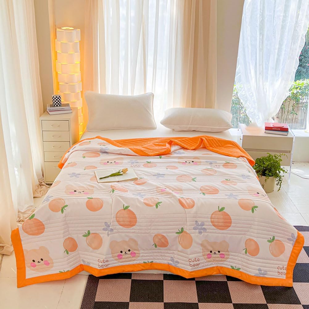 Lightweight Breathable Quilt for All Seasons Printed Bedding Ultra Soft Classic Washable Blanket for Couch Sofa Bed 150x200cm(59x78.7in), Orange