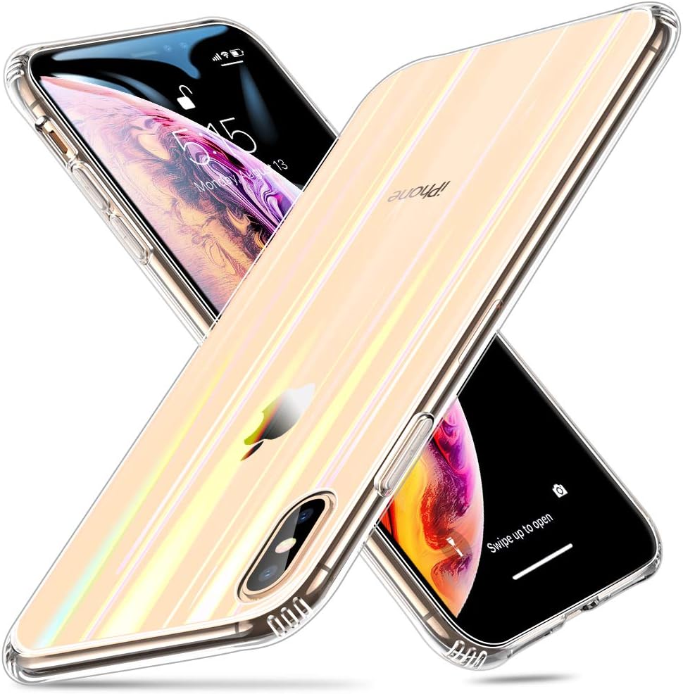 ESR Mimic Tempered Glass Case for iPhone Xs, 9H Tempered Glass Back Cover [Mimics Glass Back of The iPhone Xs][Scratch-Resistant]+Soft Silicone Bumper [Shock Absorption] for The iPhone Xs/X Rainbow