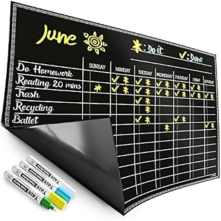 Magnetic Chore Chart for Kids - 4 Chalk Markers - Children’s Dry Erase