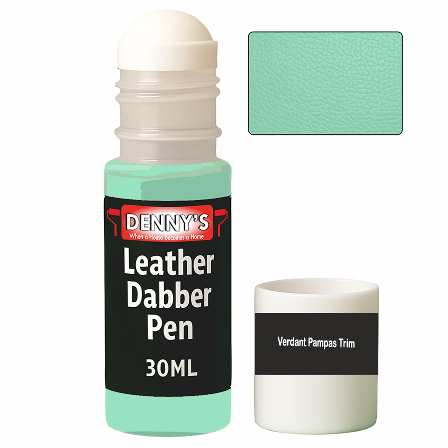 Leather Dabber Pen, 30ml, Leather Recolouring Paint Dye Balm Sofas, Repair Faded & Scratched Upholstery Car Seats, Shoes and Clothing, Green Shades (Verdant Pampas Trim)