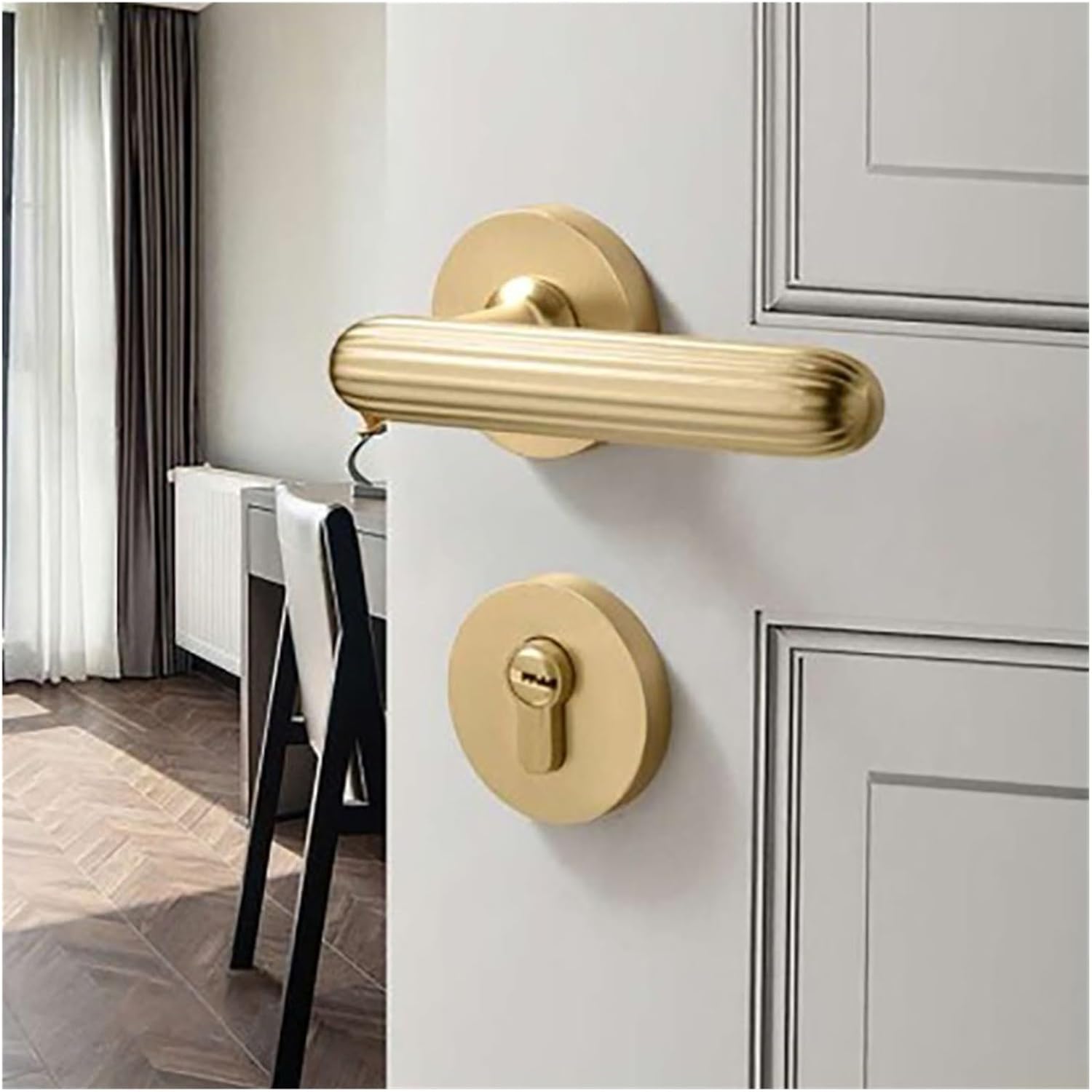 Door Lock Indoor Bedroom Nordic Black Split Bathroom Simple Room Door Lock Silent Solid Wood Door Lock(Yahei)